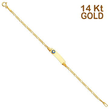 14K Yellow Gold Baby ID with Evil Eye Bracelet Chain 6" Extension